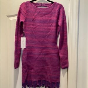 Pink & Purple Knit Dress with Fringe